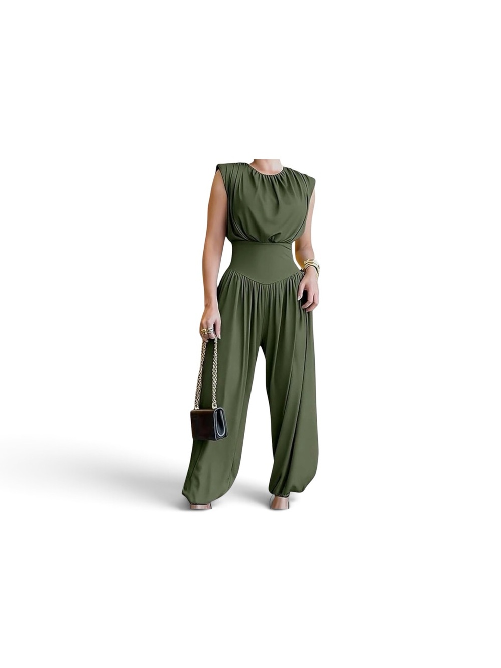 Women's Army Green Sleeveless Jumpsuit with Open Side Slits Size Large NWOT.